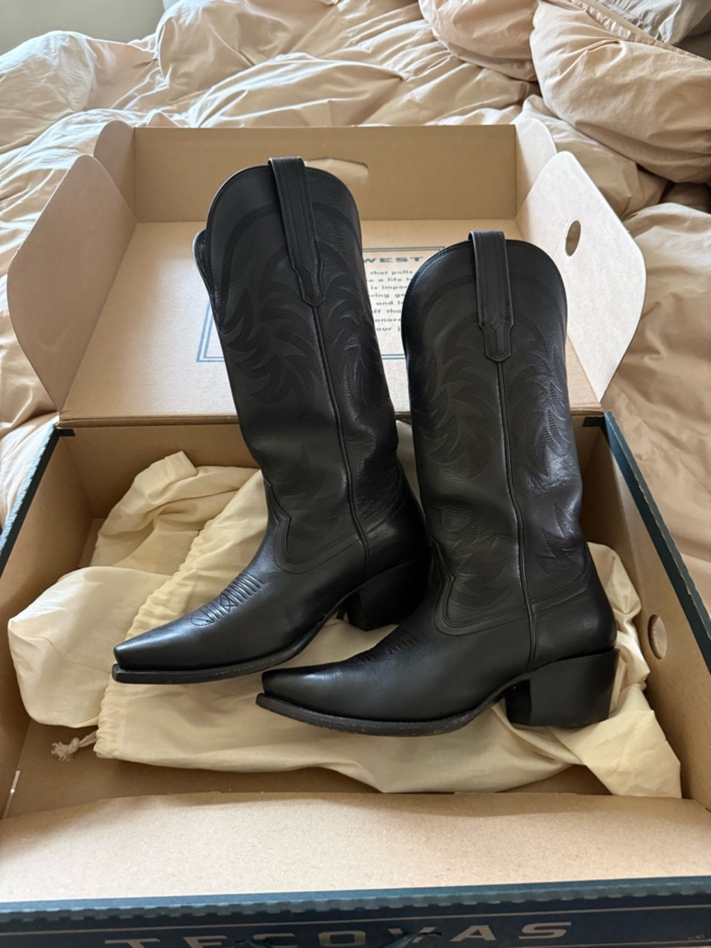 Tecovas Women's Black Leather Cowboy Boots The Annie Midnight